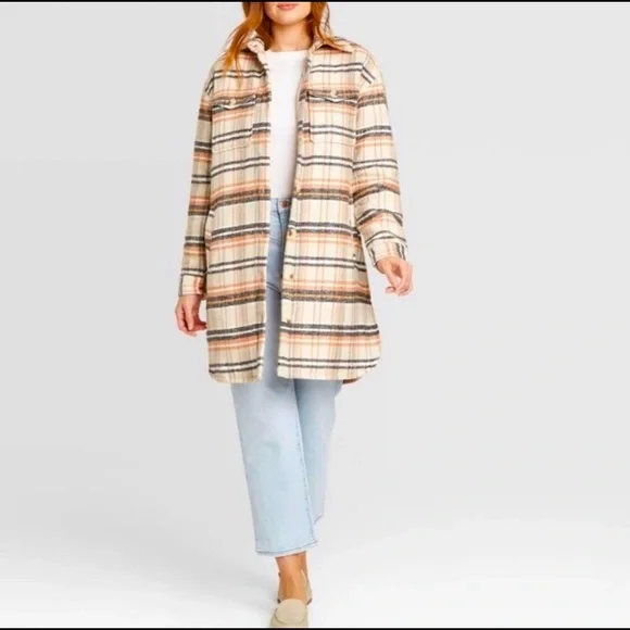 NWT Universal Thread Women's Mid Length Plaid Shirt Jacket, Size Medium - Picture 1 of 14